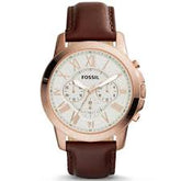 Fossil Men’s Quartz Brown Leather Strap White Dial 43mm Watch FS4991